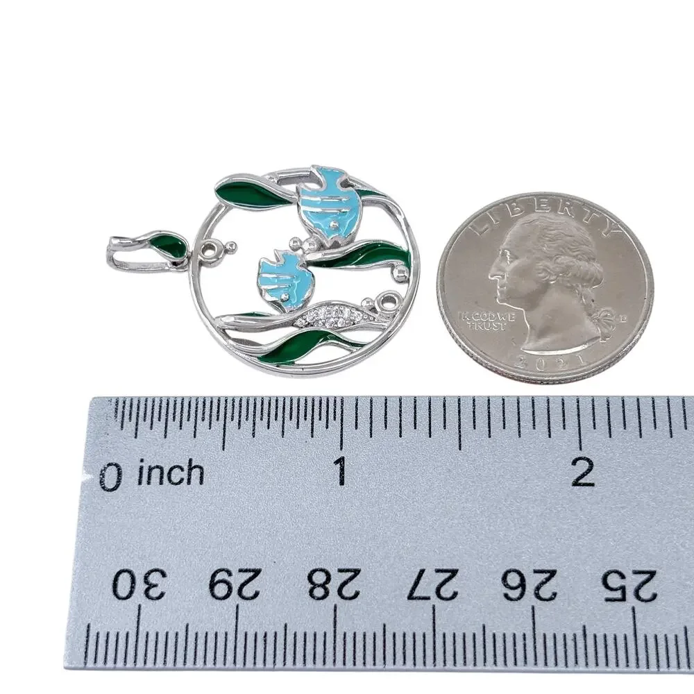 Vintage Sterling Silver 925 Tropical Fish & Seaweed Enamel Under the Sea Pendant
